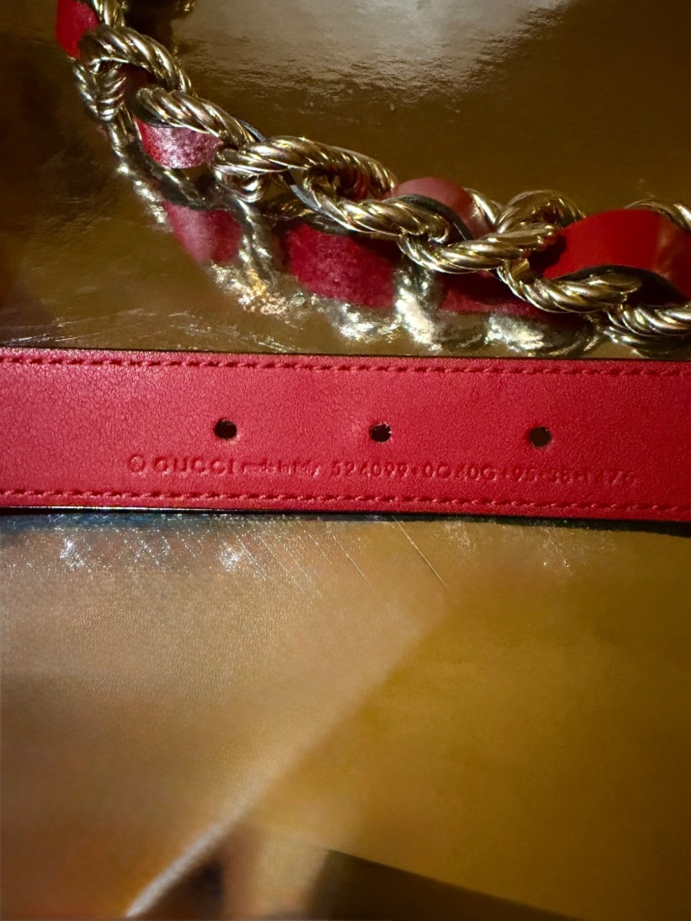 Authentic Gucci Red Leather Torchon Chain GG Buckle Belt - Picture 3 of 6